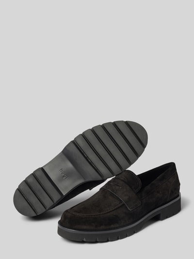 Productfoto, Loafers aus Velours mit profilierter Sohle van Högl in zwart velours, afgeronde punt, comfortmodel, profielzool, echt leer, hakhoogte maat 39: 3 cm, schachthoogte maat 39: 6 cm, schachtbreedte maat 39: 12 cm