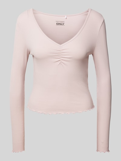 Only Slim Fit Langarmshirt aus Baumwoll-Mix mit Frill-Abschlüssen Modell 'BETTY' Rosa 2