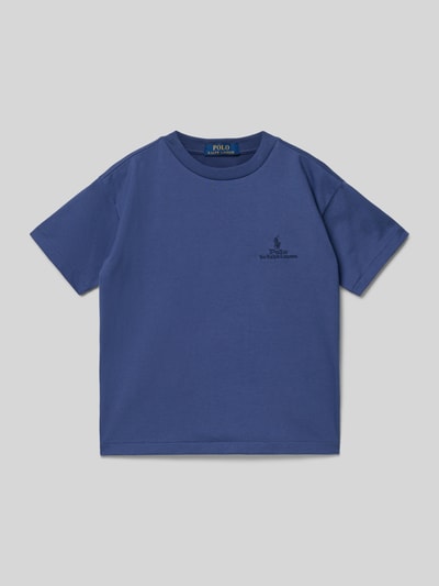 Produktfoto, Relaxed Fit T-Shirt aus reiner Baumwolle von Polo Ralph Lauren Teens in Blau, unifarben, Label-Schriftzug, kurzarm, Feinripp-Textur
