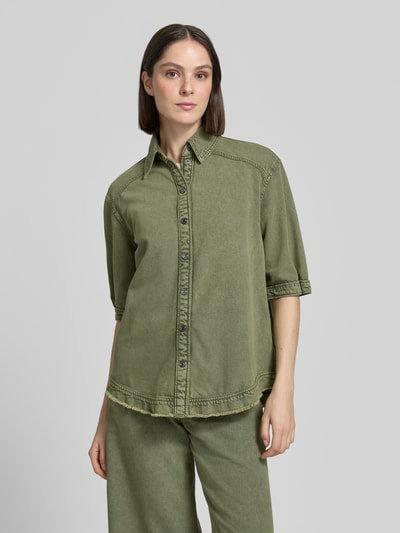 Marc Cain Jeansbluse mit Fransensaum und 1/2-Arm Oliv 4