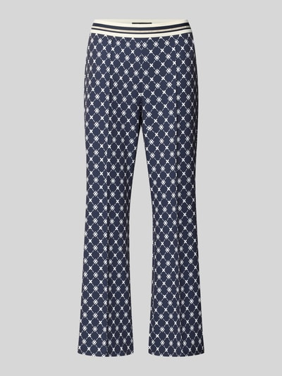 Produktfoto, Hose im Allover-Look mit elastischem Bund von Betty Barclay in Dunkelblau mit weißem Muster, Material-Mix mit Stretch-Anteil, Regular Fit, Längsnähte, weiße Streifen am Bund.