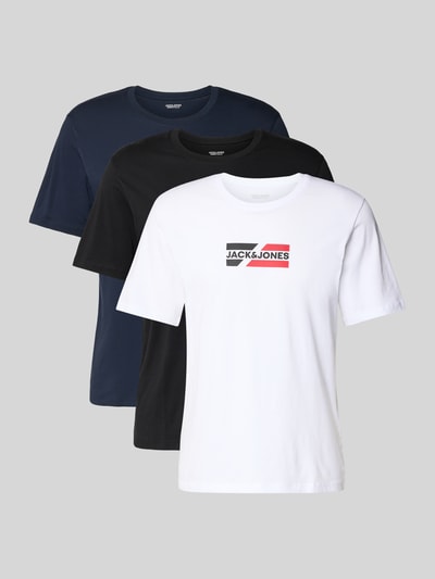 Produktfoto, T-Shirt mit Logo im 2er-Pack von Jack & Jones in Weiß, Schwarz und Dunkelblau, reine Baumwolle, Regular Fit, Rundhalsausschnitt