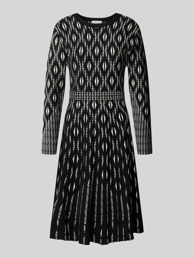 Produktfoto, Knielanges Strickkleid im Allover-Look van Apricot in zwart-wit, Viscosemix, A-lijn, Ronde hals, knielang, all-over look
