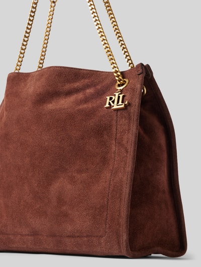 Lauren Ralph Lauren Torba shopper ze skóry bydlęcej z aplikacją z logo Ciemnobrązowy 3