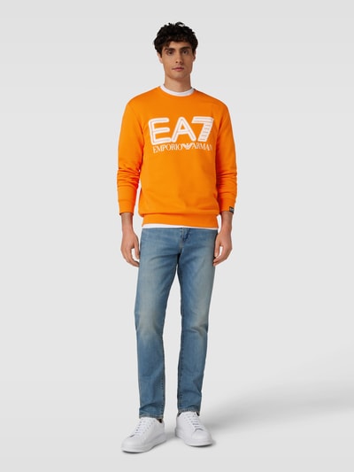 EA7 Emporio Armani Sweatshirt met labelprint, model 'FELPA' Oranje - 1