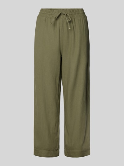 FREE/QUENT Spodnie lniane z elastycznym pasem model ‘Lava’ Oliwkowy 2