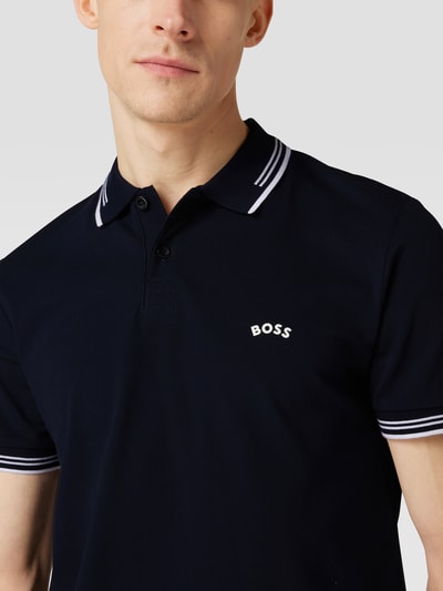 BOSS Green Slim fit poloshirt met contraststrepen, model 'Paul Curved' Donkerblauw - 3