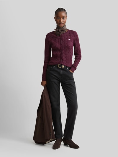 GANT Regular Fit Strickjacke aus Baumwoll-Mix Bordeaux 1