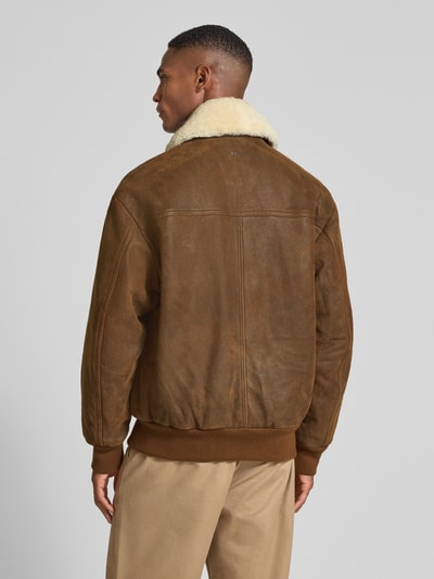 BOSS Orange Regular fit leren jack met afneembare kraag van lamsvacht, model 'JONIER' Chocoladebruin - 5