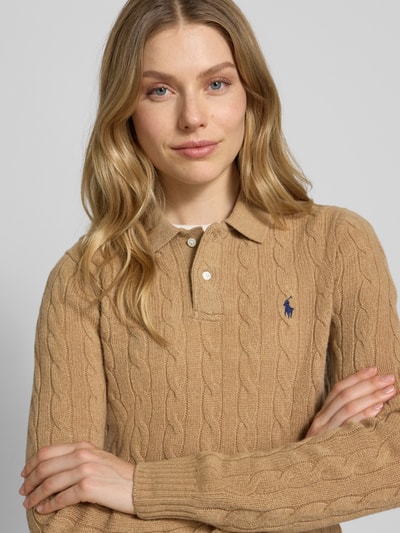 Polo Ralph Lauren Bluzka z długim rękawem o kroju slim fit z mieszanki wełny z domieszką kaszmiru Camel 3