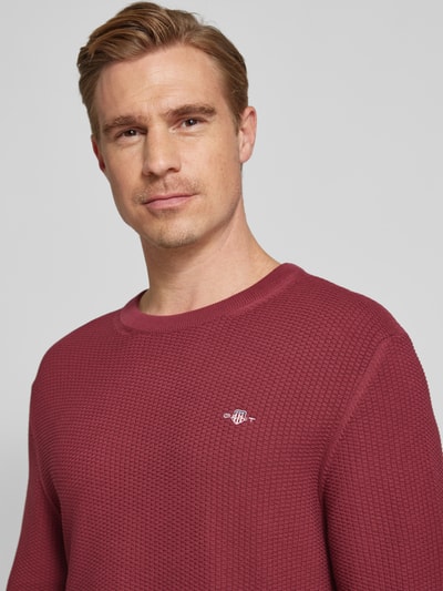 Gant Gebreide pullover met structuurmotief en ronde hals Bordeaux - 3