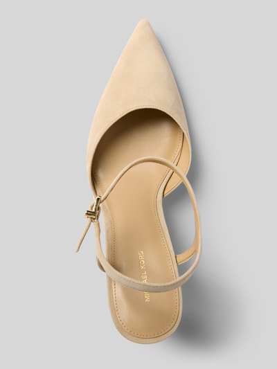 Productfoto, Sandalette uit echt leer Model 'AMARA' van MICHAEL Michael Kors, spitse vorm, smal riempje met doornsluiting, gladde zool, Naaldhak, hakhoogte maat 40: 9 cm, beige tinten, zachte textuur