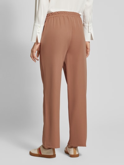 ZABAIONE Wide leg stoffen broek met vaste persplooien Camel - 5