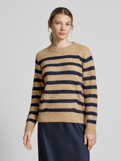 MOS MOSH Gebreide pullover met ronde hals, model 'THORA' Beige - 4