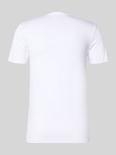 Produktfoto, weißes T-Shirt aus Modal-Mix mit Rundhalsausschnitt von Mey, glatte Oberfläche, schmal geschnitten, Rückansicht.