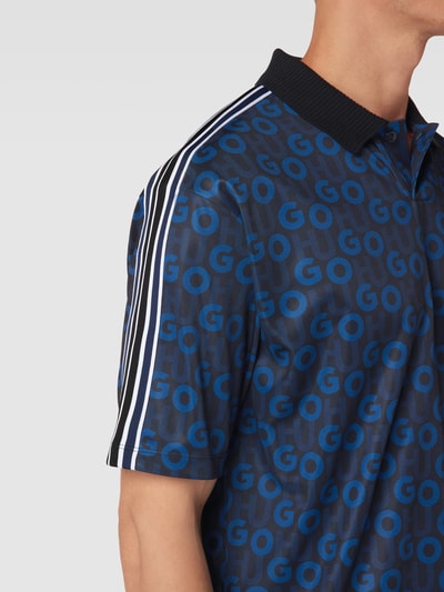 HUGO Poloshirt met all-over labelprint, model 'Dunlun' Marineblauw - 3