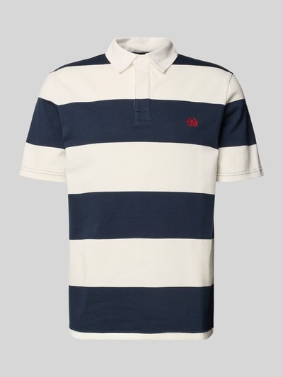 Produktfoto, Regular Fit Poloshirt mit Rugby-Streifen und Logo-Bestickung von REVIEW, Reine Baumwolle, navy-weiße Streifen, Vorderansicht