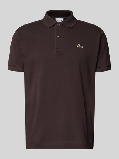 Produktfoto, Regular Fit Poloshirt aus reiner Baumwolle von Lacoste in dunkler Unifarbe, Polokragen, Logo-Stitching, Piqué-Struktur