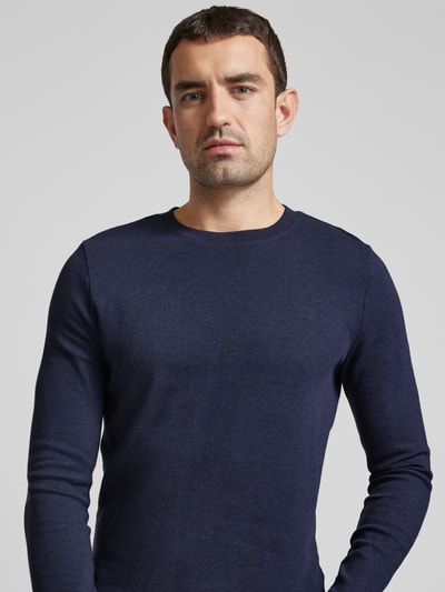 MCNEAL Longsleeve mit geripptem Rundhalsausschnitt Dunkelblau Melange 3