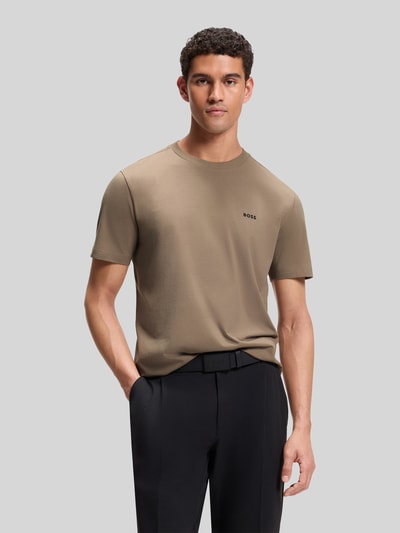 BOSS Green męski t-shirt o kroju regular fit z mieszanki bawełny Khaki 4