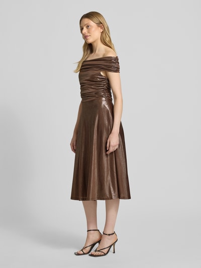 Lauren Ralph Lauren Knielanges Cocktailkleid mit Carmen-Ausschnitt Modell 'HELDAI' Taupe 1