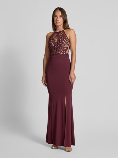Lipsy Slim Fit Abendkleid mit floralem Stitching Dunkelrot 4
