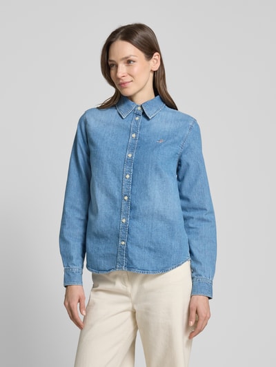 Gant Regular fit overhemdblouse met labelstitching Lichtblauw gemêleerd - 4