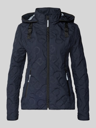 Produktfoto, Jacke mit Stehkragen und Reißverschlusstaschen von Gil Bret in dunklem Blau, Reine Baumwolle, taillierter Schnitt, Kapuze mit Tunnelzug, Weatherprotection, sichtbare Reißverschlusstaschen, strukturierte Oberfläche, Damenjacke