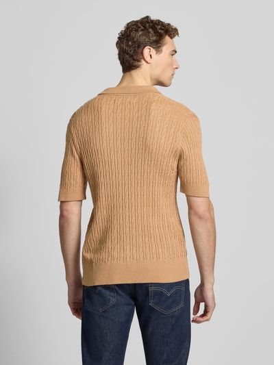 FTC-Cashmere Slim Fit Kurzarm Pullover mit Kaschmir-Anteil in Strick-Optik Beige 5