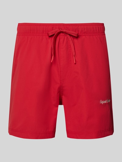 Produktfoto, rote Badehose mit Label-Stitching Modell 'MAUI' von Jack & Jones, Regular-Fit, elastischer Bund, Tunnelzug, glatte Textur