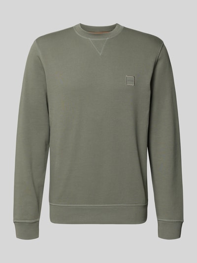 Produktfoto, Relaxed Fit Sweatshirt aus reiner Baumwolle Modell 'WESTART' von BOSS Orange, kolor jednolity, okrągły dekolt, długi rękaw, naszywka z logo, materiał sweat