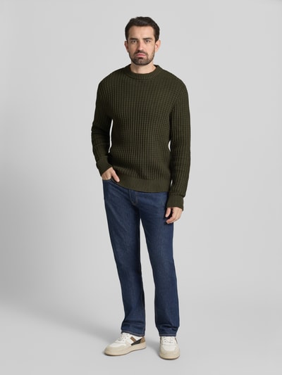 SELECTED HOMME Regular fit gebreide pullover van puur biologisch katoen, model 'TOM' Donkergroen - 1
