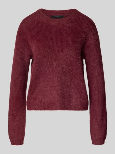 Produktfoto, Pullover mit weicher Strukturoptik von VERO MODA, kolor bordowy, faktura dzianinowa, okrągły dekolt, długie rękawy, dół prążkowany