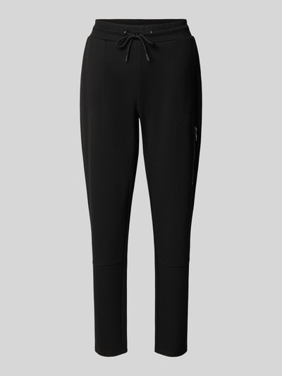 Produktfoto, Slim Fit Sweatpants aus Viskose-Mix von monari, schwarze Farbe, elastischer Bund mit Tunnelzug, verkürzte Passform, glatte Textur, Damen Sweatpants