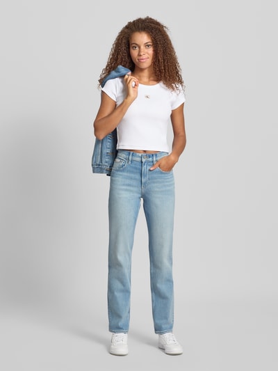 Calvin Klein Jeans Straight fit high waist jeans met labeldetail Lichtblauw - 1
