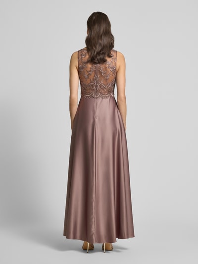 Laona Avondjurk van satijn met kant Middenbruin - 5