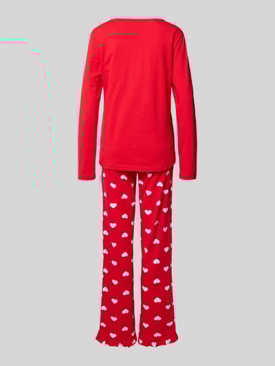 LOUIS & LOUISA Relaxed Fit Pyjama mit Zierschleife Modell 'Mit viel Liebe' Rot 3