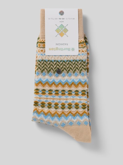 Produktfoto, Wollsocken aus Schurwoll-Mix von Burlington, mieszanka żywej wełny i bawełny, prążkowane ściągacze, fakturowany wzór, detal z logo w kolorze metallic