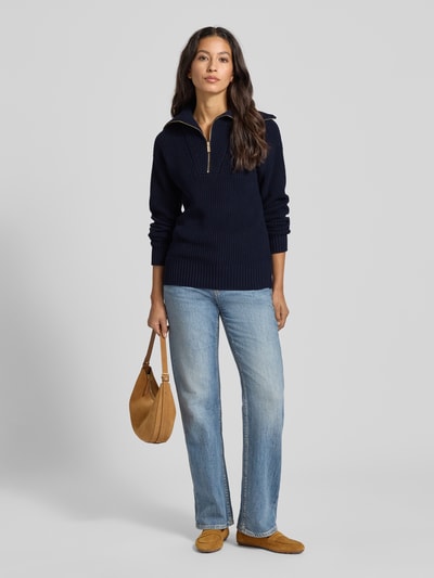 Stefanel Sweter z dzianiny z kołnierzem Granatowy 1