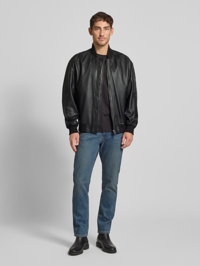 BOSS Orange Regular Fit Lederjacke im College-Stil Modell 'JAKRI' Black 1