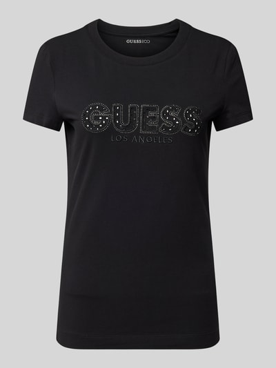 Guess T-Shirt mit Label-Stitching und Ziersteinbesatz Black 2