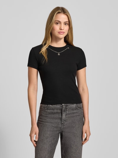 HUGO Slim fit T-shirt van katoenmix, model 'DANNECY' Zwart - 4