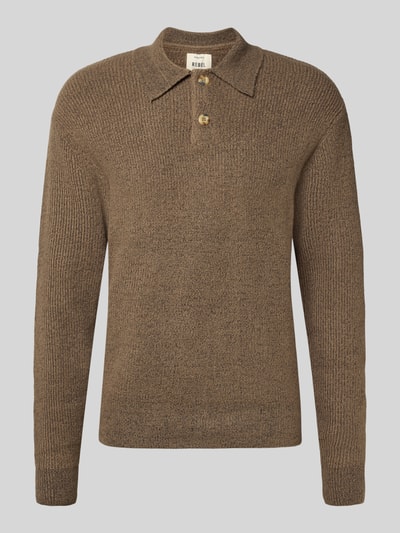 Redefined Rebel Gebreide pullover met polokraag, model 'NIXON' Middenbruin gemêleerd - 2
