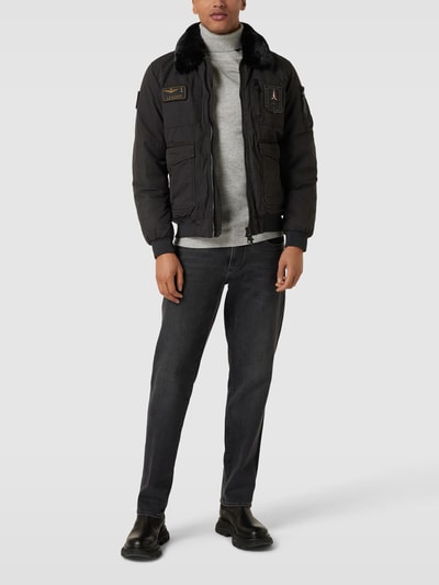 Aeronautica Militare Jacke mit Kunstfellbesatz Modell 'PILOT' Schwarz 1