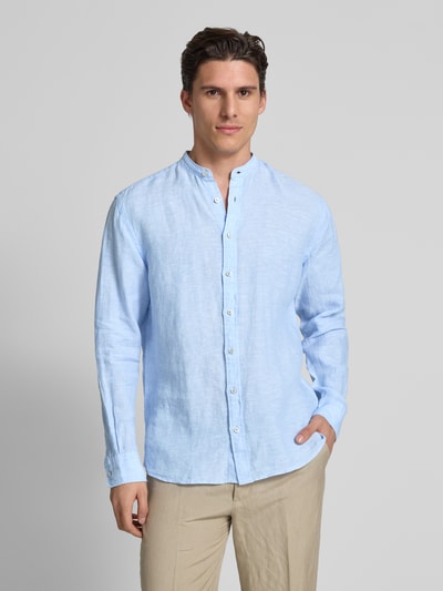Fynch-Hatton Regular fit linnen overhemd met opstaande kraag Lichtblauw - 4