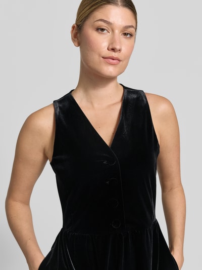 Vrouwenmodel draagt Jumpsuit met V-hals en knoopsluiting van Armani Exchange, Fluweel, Materiaalmix met stretch, regular fit, Nahaufnahme Oberkörper