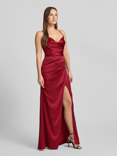 LUXUAR FASHION Abendkleid mit Wasserfall-Ausschnitt Bordeaux 1