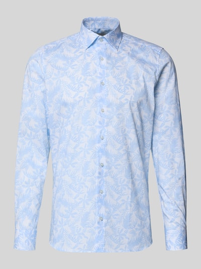 Produktfoto, Slim Fit Business-Hemd mit Kentkragen von OLYMP Level Five im hellblauen Allover-Look mit Blättermuster, Baumwoll-Elasthan-Mix