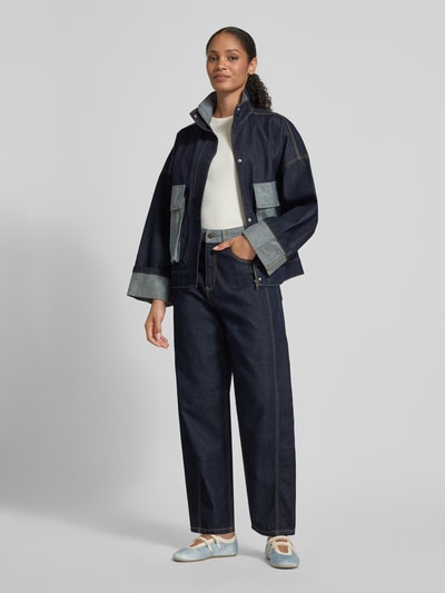 JAKE*S STUDIO WOMAN Oversized jeansjack met opstaande kraag Donkerblauw gemêleerd - 1