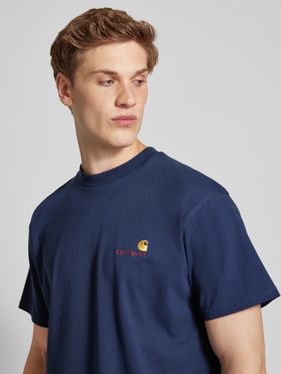 Carhartt Work In Progress T-shirt met labelstitching, model 'American' Marineblauw - 3